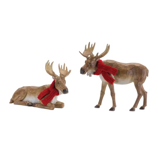 90114DS 7 & 9.5 in. Assorted Size Resin & Knit Fabric Moose, Brown & Red